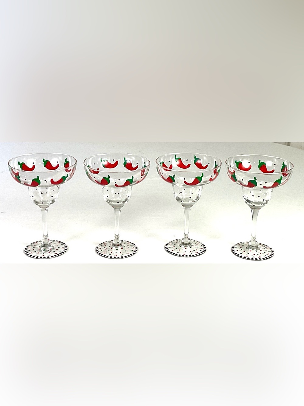 Unique, handpainted, 8 ounce, red chili pepper margarita glasses – set of four